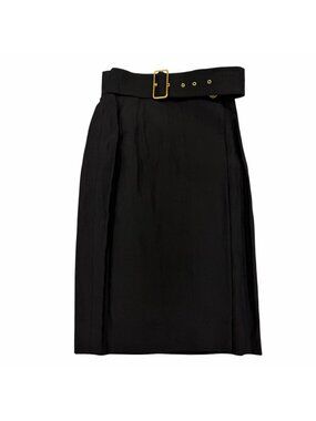 Gucci Silk Linen Era Logo Buttoned Belted Tight Wrap Skirt Black 38